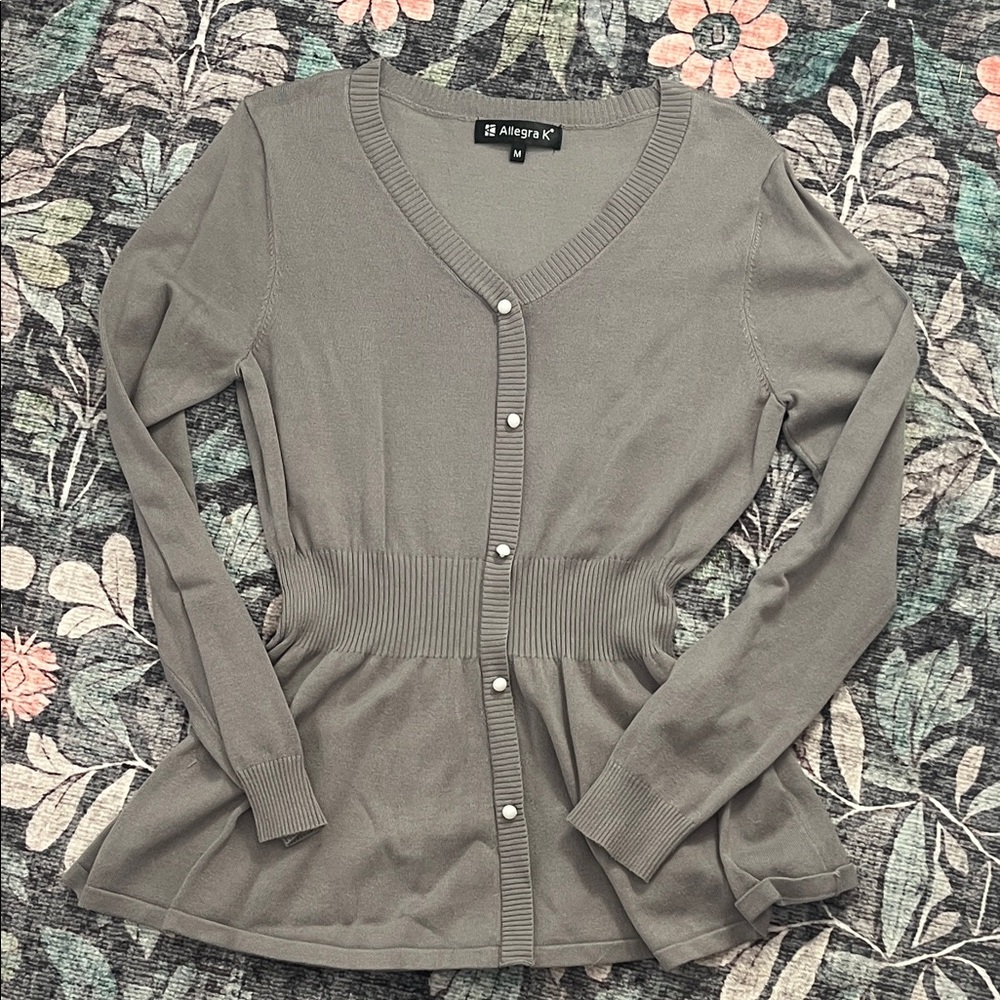 Allegra K Women's Gray Buttoned Cardigan